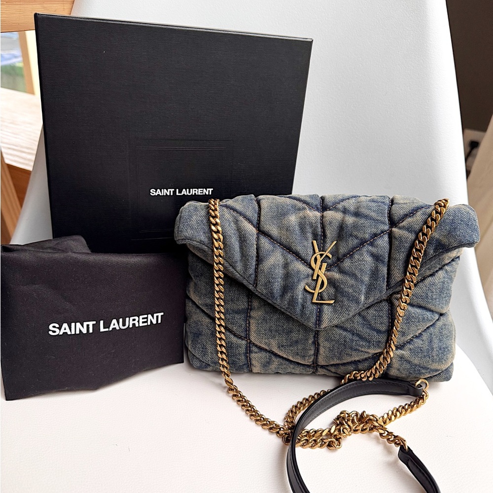 SOLD❌Saint Laurent Puffer Toy Lou Bag in Denim Cassandre Logo crossbody blue - Picture 10 of 11